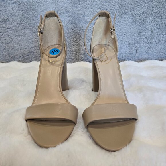 Sam Edelman Yaro Ankle Strap Dress Sandal Heel Classic Nude Leather Womens US 10 - Picture 8 of 11